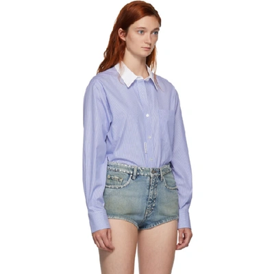 Shop Alexander Wang Blue And White Button Down Bodysuit In 990 Blmicro