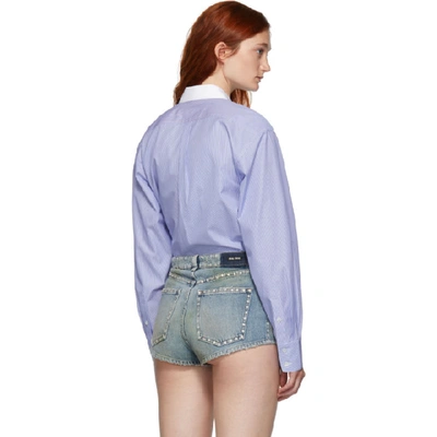 Shop Alexander Wang Blue And White Button Down Bodysuit In 990 Blmicro