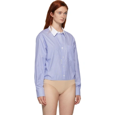 Shop Alexander Wang Blue And White Button Down Bodysuit In 990 Blmicro