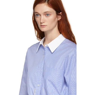 Shop Alexander Wang Blue And White Button Down Bodysuit In 990 Blmicro