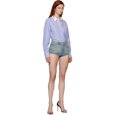 Shop Alexander Wang Blue And White Button Down Bodysuit In 990 Blmicro