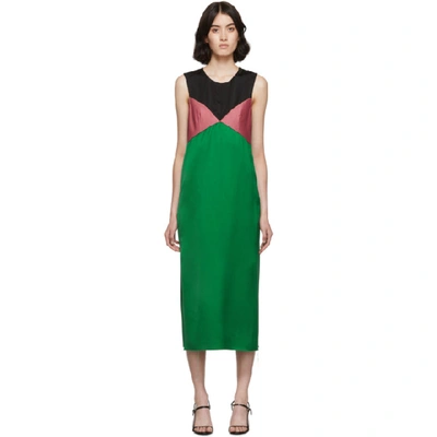 Shop Marina Moscone Green & Black Heavy Satin Dress In Jade