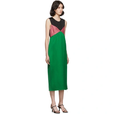 Shop Marina Moscone Green & Black Heavy Satin Dress In Jade