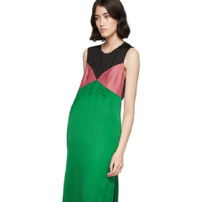 Shop Marina Moscone Green & Black Heavy Satin Dress In Jade