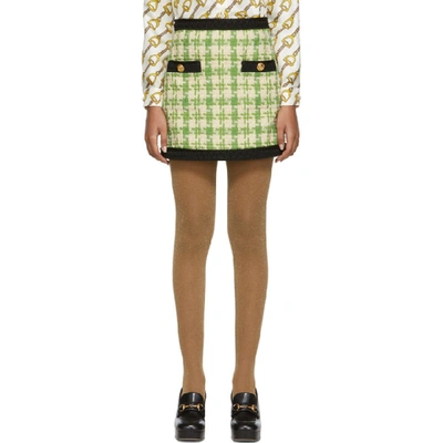 Shop Gucci Green And Off-white Tweed Miniskirt In 3054 Green