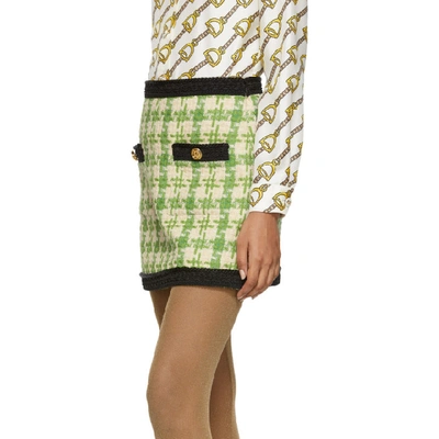 Shop Gucci Green And Off-white Tweed Miniskirt In 3054 Green