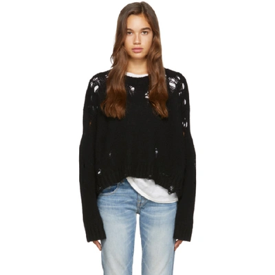 Shop R13 Black Shredded Side Slit Sweater