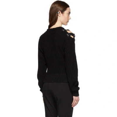 Shop Helmut Lang Black Ribbed Buckle Shoulder Sweater