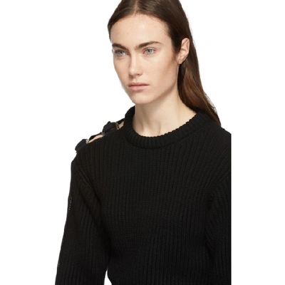 Shop Helmut Lang Black Ribbed Buckle Shoulder Sweater