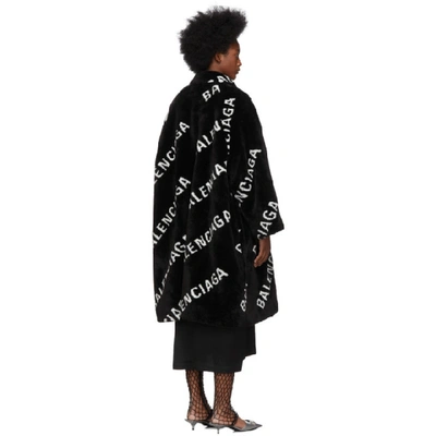 Shop Balenciaga Black Faux-fur Logo Opera Coat