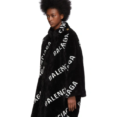 Shop Balenciaga Black Faux-fur Logo Opera Coat