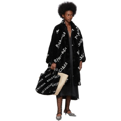 Shop Balenciaga Black Faux-fur Logo Opera Coat