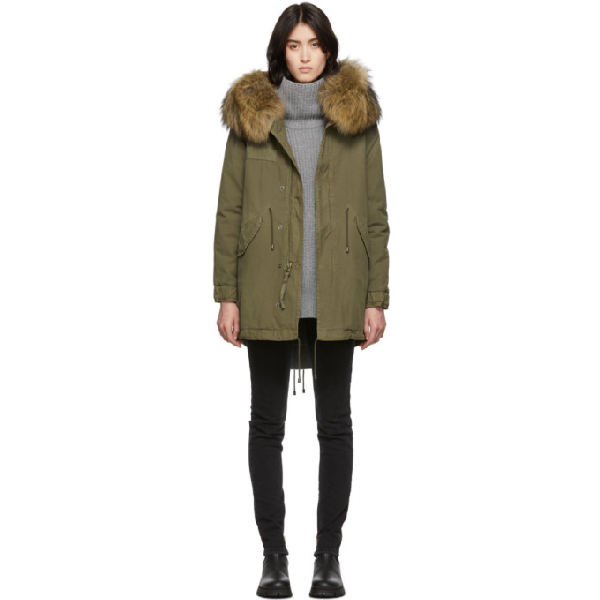Mr Mrs Italy Green Midi Fur Jazzy Parka In Natural Trim 1 Asiatic Raccoon Fur Modesens
