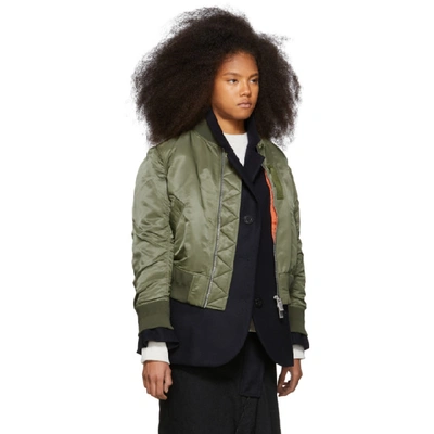 Shop Sacai Navy And Green Melton Ma-1 Jacket In 505 Khaki×n