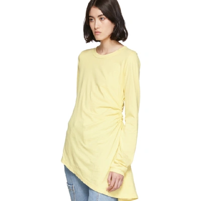 Shop Mm6 Maison Margiela Yellow Ruched Long Sleeve T-shirt In 169 P Yello