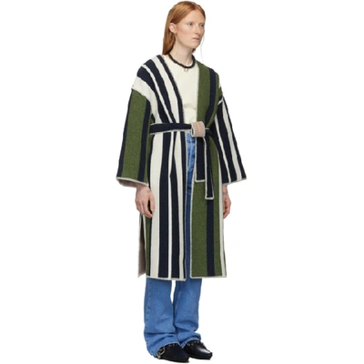 Shop M Missoni Navy And Green Wool Striped Coat In S70ad Pink
