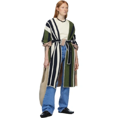 Shop M Missoni Navy And Green Wool Striped Coat In S70ad Pink