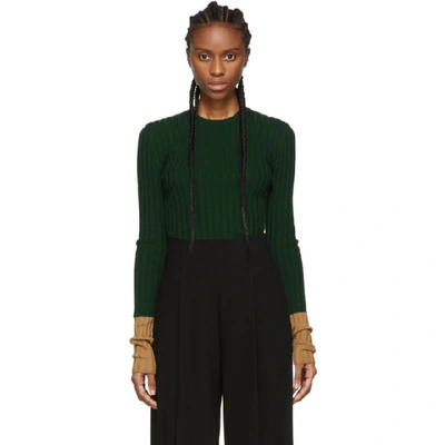 Shop Jw Anderson Green Ribbed Long Sleeve Sweater In 570 Militar