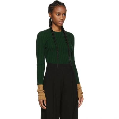 Shop Jw Anderson Green Ribbed Long Sleeve Sweater In 570 Militar