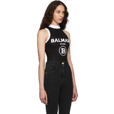 Shop Balmain Black Knit Logo Bodysuit In Eab Blk/wht