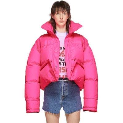 Shop Vetements Pink Down Puffer Jacket In Fluo Pink
