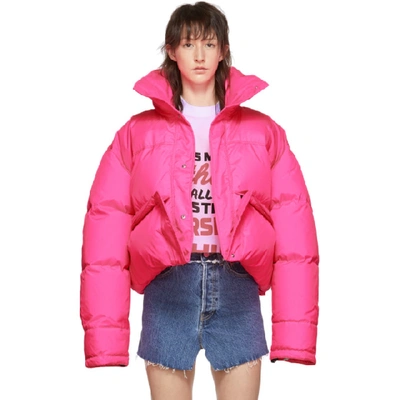Adjustable Length Fluo Puffer Jacket Fluo Pink