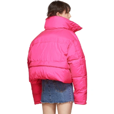 Adjustable Length Fluo Puffer Jacket Fluo Pink