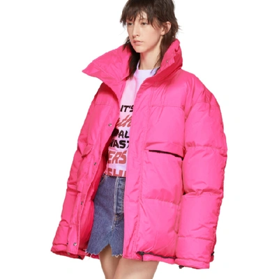 Shop Vetements Pink Down Puffer Jacket In Fluo Pink