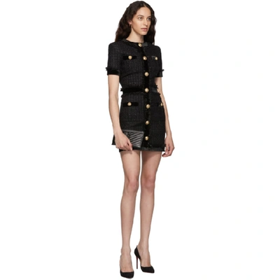 Shop Balmain Black Tweed Short Dress In 0pa Black