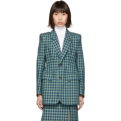 Shop Balenciaga Blue Check Wool Hourglass Blazer