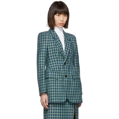 Shop Balenciaga Blue Check Wool Hourglass Blazer