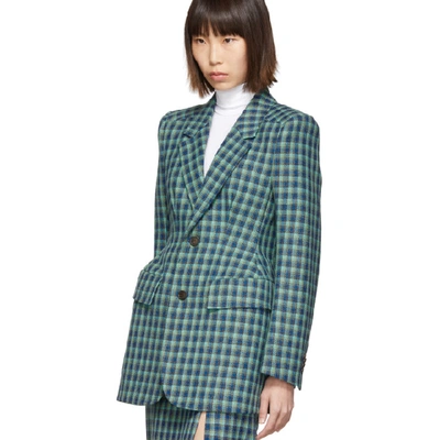 Shop Balenciaga Blue Check Wool Hourglass Blazer