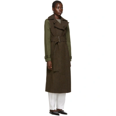 Shop Victoria Beckham Khaki & Brown Contrast Sleeve Fitted Coat