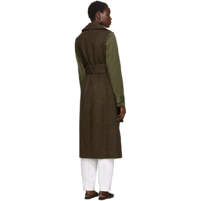 Shop Victoria Beckham Khaki & Brown Contrast Sleeve Fitted Coat