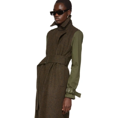 Shop Victoria Beckham Khaki & Brown Contrast Sleeve Fitted Coat