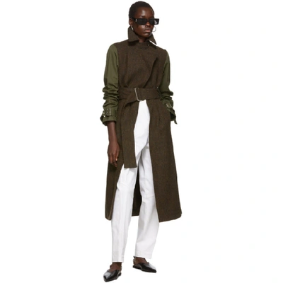 Shop Victoria Beckham Khaki & Brown Contrast Sleeve Fitted Coat
