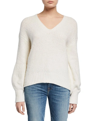 Shop Vince Textured V-neck Long-sleeve Top In Optic White