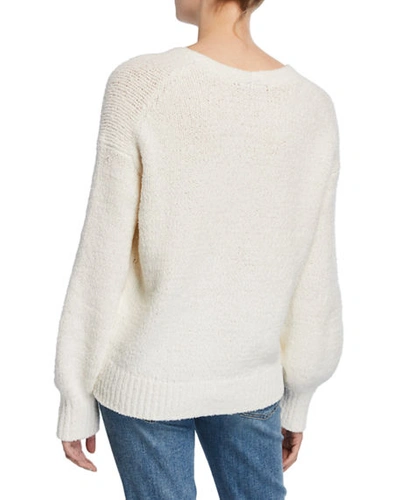 Shop Vince Textured V-neck Long-sleeve Top In Optic White