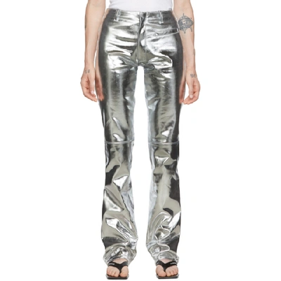 Shop Marine Serre Silver Foiled Flared Trousers