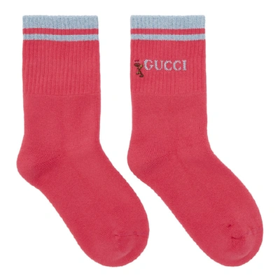 Shop Gucci Pink Shiny Pong Socks In 5669 Fuxia