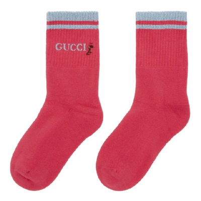Shop Gucci Pink Shiny Pong Socks In 5669 Fuxia