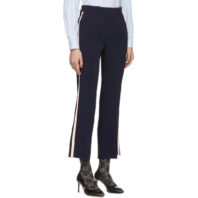 Shop Gucci Navy Bootcut Trousers In 4191 Navy