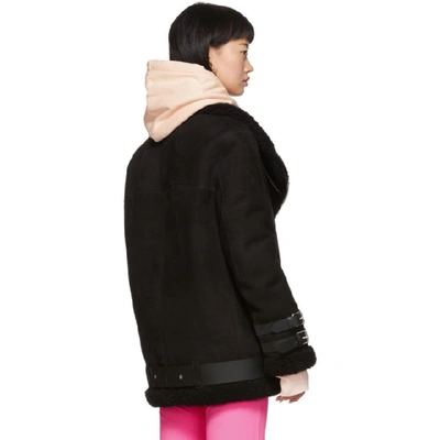 Shop Acne Studios Black Suede Shearling Aviator Jacket In Black/black