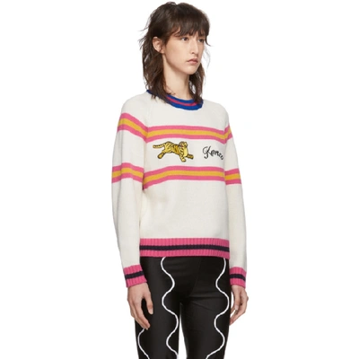Shop Kenzo Off-white Wool Jumping Tiger Crewneck Sweater In 03 Ecru