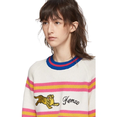 Shop Kenzo Off-white Wool Jumping Tiger Crewneck Sweater In 03 Ecru