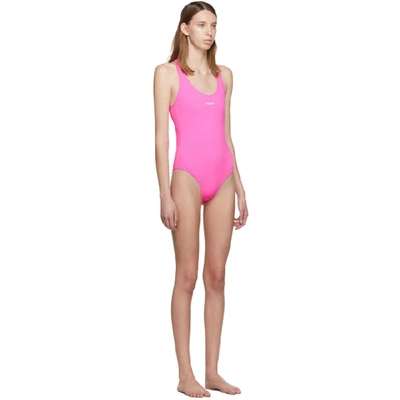 Shop Vetements Pink Logo Baywatch One-piece Swimsuit