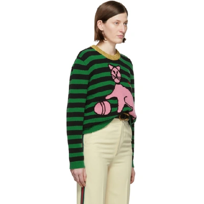 Shop Gucci Green Stripes Cat Sweater In 1108 Green