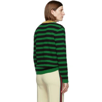 Shop Gucci Green Stripes Cat Sweater In 1108 Green