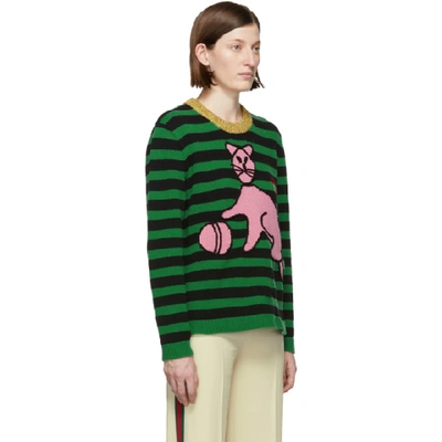 Shop Gucci Green Stripes Cat Sweater In 1108 Green