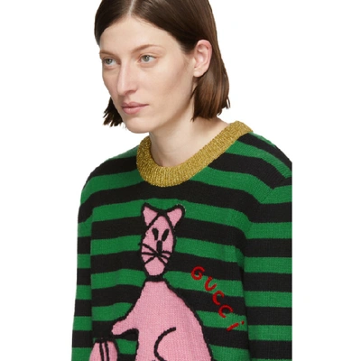 Shop Gucci Green Stripes Cat Sweater In 1108 Green